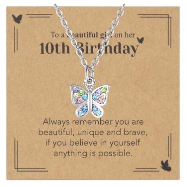 Imagem de Sepfavo Colar de borboleta de cristal para meninas, 6, 7, 8, 9, 10, 11, 12, 13, 16, 18, presente de aniversário, incrustado com zircônia, colar de diamante infantil hipoalergênico, 18, Aço inoxidável
