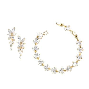 Imagem de UDYLGOON Elegante conjunto de joias de dama de honra, dama de honra, casamento, formatura, brincos com pingente de zircônia cúbica, conjunto de pulseira de tênis para mulheres, one size, Cobre