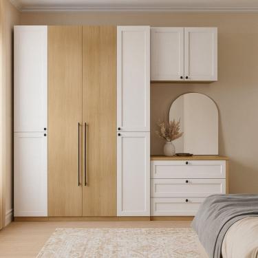 Imagem de Quarto Modulado Casal Completo Provençal Americano com 5 Peças 100% Mdf Infinity Savana/Branco