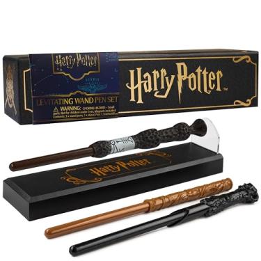 Imagem de Harry Potter Canetas Levitating Wand, pacote com 3 canetas esferográficas mágicas de tinta preta com suporte magnético para exibição, presentes Dumbledore Hermione Harry Potter (vários 3 peças)