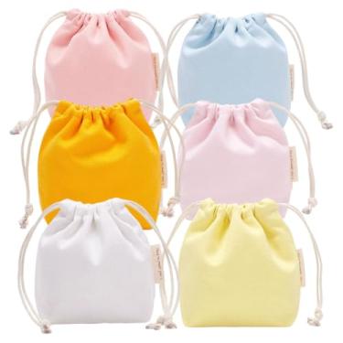 Imagem de Yingkor Pequenos sacos de cordão de lona de algodão, azul verde cinza pastel, lembrancinha de casamento com tema de praia, sacos de presente, sacos de tecido de malha, sacos de produtos reutilizáveis