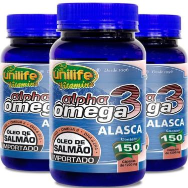 Imagem de Kit 3 ômega 3 Alpha óleo De Salmão 1200mg Unilife 150 Cápsulas