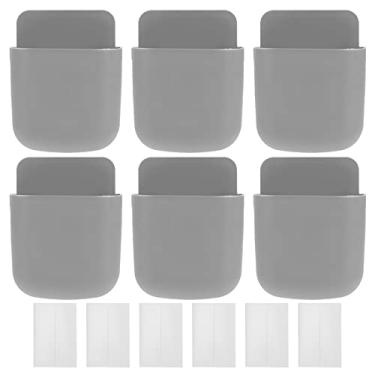 Imagem de Conjunto de 6 suportes de controle remoto, organizador de caixa de armazenamento de telefone montado na parede com design de porta de carregamento, autoadesivo para uso escolar de cabeceira em casa