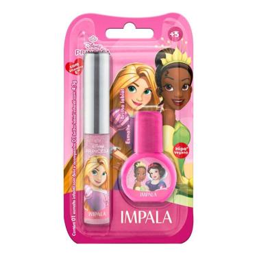 Imagem de Kit Impala Disney Princesa Esmalte Infantil 6ml e Brilho Labial Infantil 5+ Anos com 4,3g