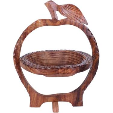 Imagem de DDMDBYHRY Cesta dobrável de nogueira para frutas, prato de frutas dobrável de madeira feito à mão, pão e nozes exclusivo, 28 cm (01 maçã em pé)