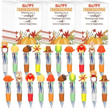 Imagem de Sayglossy 20 conjuntos de presentes de Ação de Graças a granel incluem caneta 4 em 1, caneta multicolorida, lindo outono, abóbora, bordo, cartão de felicitações, lembrancinha de festa de Ação de