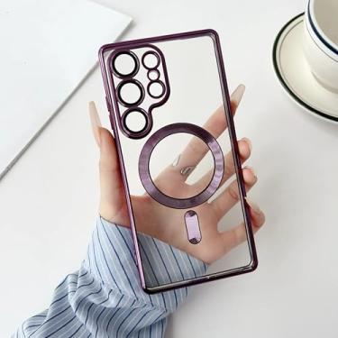 Imagem de HJZSZX Capa magnética luxuosa transparente para Samsung A24 (para Samsung A24/roxo escuro)