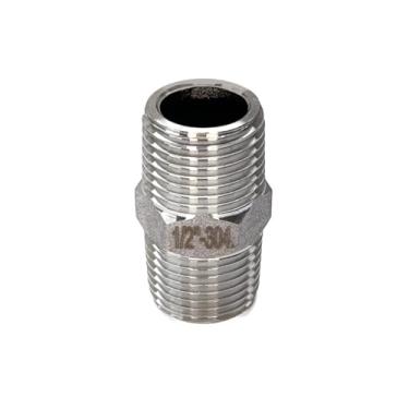 Imagem de Conexão Niple 1/2 Aço Inox 304 Duplo Sextavado Hexagonal