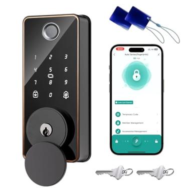 Imagem de Fechadura de porta de entrada sem chave, fechadura de porta com impressão digital, fechadura inteligente com teclado, trava automática e de um toque | Fechaduras inteligentes para porta da frente |