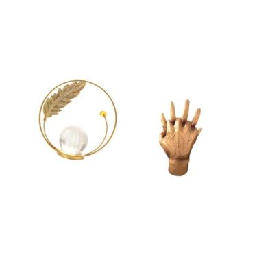 Imagem de Fenteer Escultura de Mesa em Metal com Esfera de Cristal, Ideal para de Entrada, Lareira, Quarto, Sala de Estar, Escritório, com Mãos Entrelaçadas. Perfe