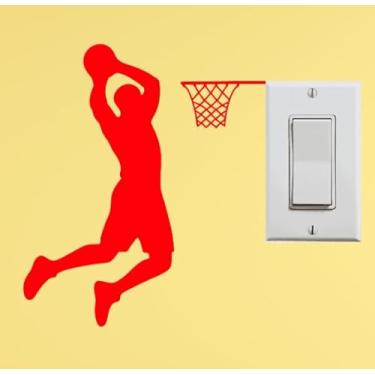 Imagem de AK - Slam Dunk Basketball Two Handed Player Dunking on Light Switch | Perfect for Wall Decal Sticker for Kids Room | Window Decoration | Size 5" (Red) (Two Handed Dunk, Red)