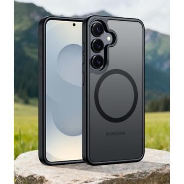 Imagem de Capa para Samsung Galaxy S25 Plus, compatível com MagSafe, [proteção de nível militar] Capa traseira fosca translúcida à prova de choque para Samsung Galaxy S25 Plus (preto)
