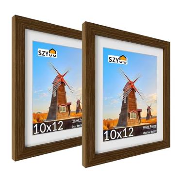 Imagem de SZYUU Conjunto de 2 molduras de 25 x 30 cm com vidro verdadeiro, resistente a arranhões, fácil de montar para exibição de parede ou mesa, decoração de escritório em casa (marrom rústico)