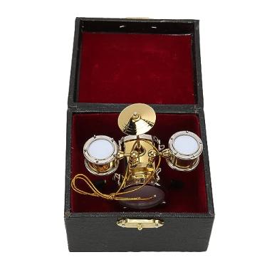 Imagem de Pilipane Conjunto de bateria em miniatura réplica instrumento musical modelo mini conjunto de bateria ornamento de casa de boneca baterista presente decoração de casa com caixa