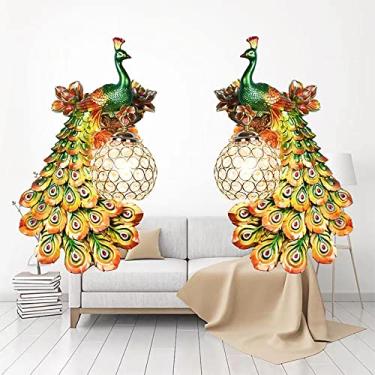 Imagem de Luminária de parede decorativa europeia com pavão, estilo contemporâneo, para sala de estar, quarto, escritório, quarto infantil, hotel, casa de campo ou corredor (conjunto com 2 unidades).