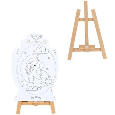 Imagem de Genérico Cavalete Infantil com Avental e Kit de Pintura, Tema Unicórnio, Suporte Artístico para Crianças