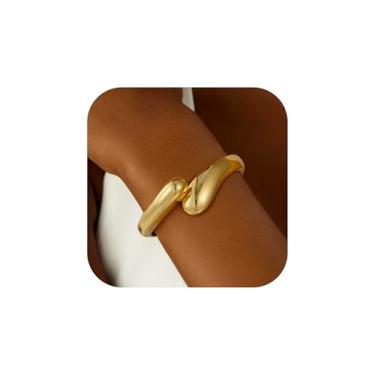 Imagem de Fimhut Pulseira de ouro feminina moderna – gota d'água com enchimento de ouro 18 K, ajustável, pulseira torcida grossa e grossa para mulheres, joias à prova d'água, presentes, 6+2, Metal, Sem Pedra