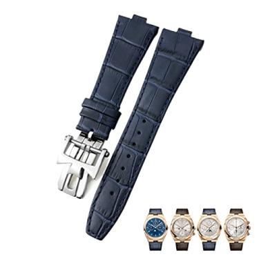 Imagem de WYUYIWH Pulseira para relógio Vacheron Constantin Overseas, preto, azul, marrom, grão de bambu, pulseira de relógio de interface convexa de couro genuíno de 25 mm