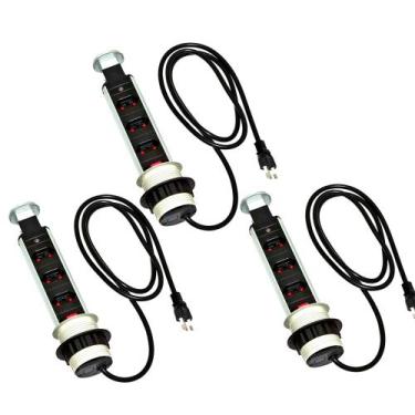 Imagem de Kit 3 Torres de Tomada Multiplug 3 Tomadas, Bivolt, Cinza