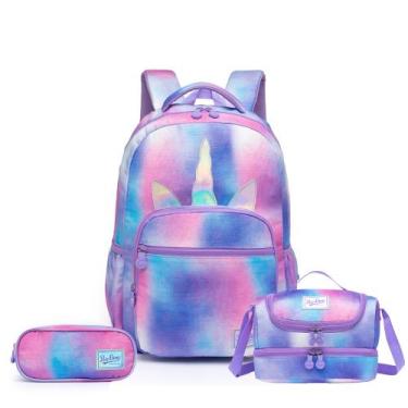 Imagem de Kit Mochila Escolar Unicórnio Bolsa Infantil Menina Estojo e Lancheira