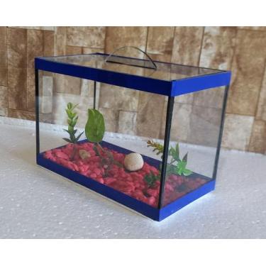 Imagem de Aquario Beteira Para Peixe Betta Decorado - MF, Azul