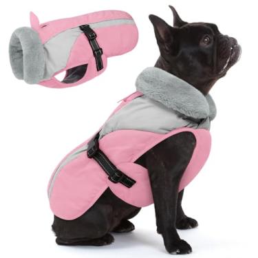 Imagem de Queenmore Casaco de cachorro pequeno, jaqueta acolchoada quente de inverno para cães pequenos, roupa de neve de lã impermeável, jaqueta de cachorro para clima frio para chihuahua dachshund, rosa/cinza