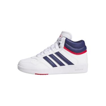 Imagem de adidas Tênis de basquete unissex infantil Hoops 4.0 cano médio, Branco/Azul escuro/Team Victory Red, 5.5 Big Kid