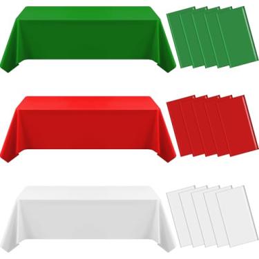 Imagem de VAIPI Pacote com 15 toalhas de mesa de plástico de Natal vermelhas, brancas e verdes, capas de mesa retangulares descartáveis para decoração de festa de Natal, jantares de férias, 272 x 137 cm