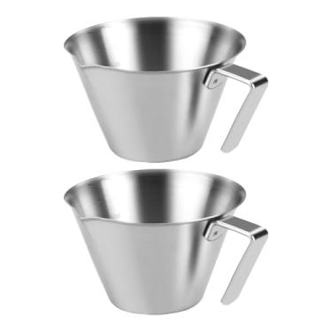 Imagem de SNOMEL 2 peças de copos medidores de café expresso de 100 ml, copos de café expresso de aço inoxidável com alça e escala, bico em forma de V, jarra de café para barista, cozinha, cozinha, escritório