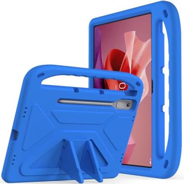 Imagem de Capa infantil para Lenovo Tab P12 (32.3 cm) 2023 TB-370/TB-371, capa protetora leve e durável de EVA à prova de choque, capa resistente para tablet com suporte de alça (azul)