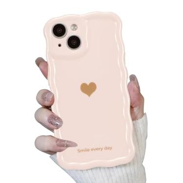 Imagem de QLTYPRI Capa para iPhone 14 Plus/15 Plus, linda moldura ondulada encaracolada, design de coração, capa de telefone de luxo para mulheres e meninas, proteção total da lente da câmera, capa de silicone
