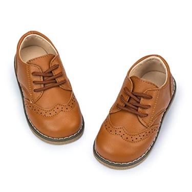 Imagem de Sapatos sociais Oxford para meninos e meninas para crianças pequenas, couro PU, cadarço formal, uniforme escolar, A1/marrom, 19