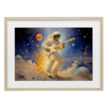 Imagem de Stupell Industries Impressão emoldurada cinza astronauta músico espacial sob vidro, design de Angie Hawke, 43 x 58 cm