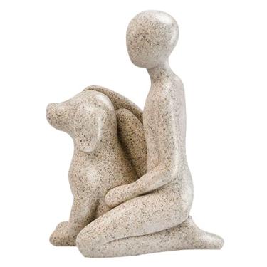 Imagem de HyabDiop Escultura de cachorro decoração de casa - estátua de homem bonito e cachorro decoração moderna para casa estatueta para sala de estar, escritório, prateleira, mesa, decoração de mesa de café