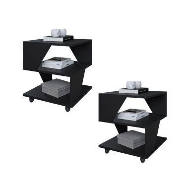 Imagem de Kit Com 2 Mesa De Cabeceira Spin Para Quarto Casal Poquema Preto