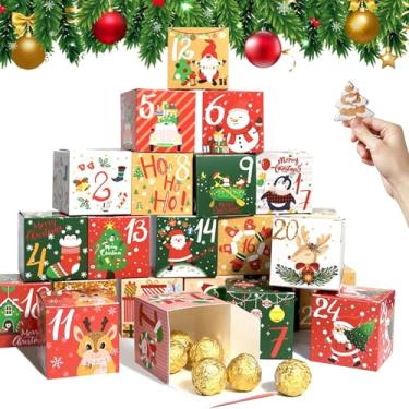 Imagem de 24 caixas de calendário do advento de Natal faça você mesmo, caixas de presente de contagem regressiva do advento, caixas com números de papelão de Natal para decoração de Natal.