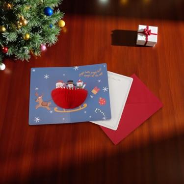 Imagem de 1 conjunto de cartões de felicitações de Natal trenó de Natal com papel envelope preto vermelho branco 16 x 10 cm