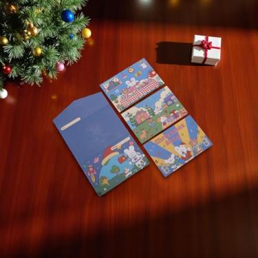 Imagem de 1 conjunto de cartões de Natal retrô série tripla com papel envelope multicolorido 12,7 x 8,4 cm