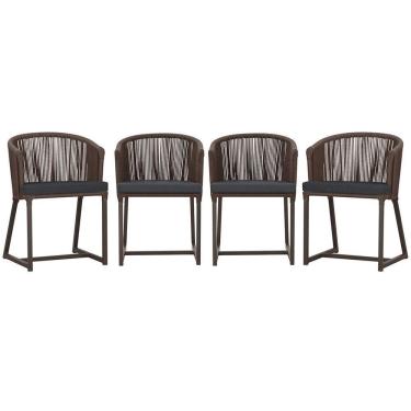 Imagem de 4 Cadeiras De Jantar Noronha Marrom Corda Náutica E11 Trama Marrom