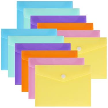 Imagem de Envelopes de plástico pacote com 10 pastas de documentos transparentes, envelopes de plástico com fecho de pressão, pasta de arquivos de poliéster para escola, casa, trabalho, escritório (10,7 x 7,5