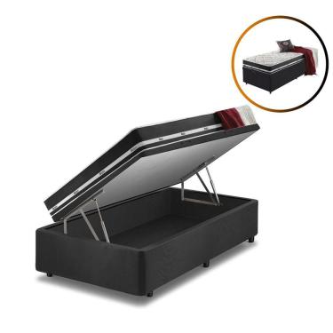 Imagem de Cama Box Solteiro King Baú Preto + Colchão Molas Los Angeles