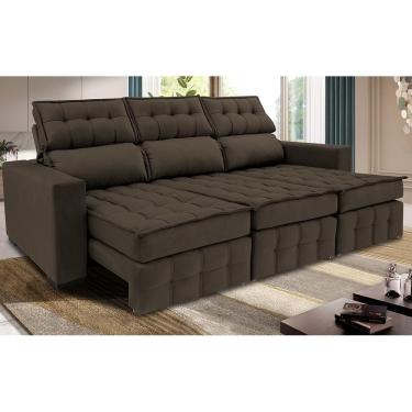 Imagem de Sofá Retrátil E Reclinável 2,50m Molas Ensacadas E Costura Tripla Cama Inbox Nobre Suede Café
