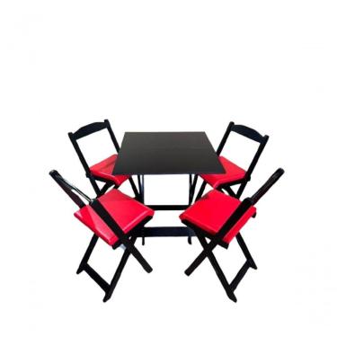 Imagem de Conjunto Mesa Dobrável Com 4 Cadeiras Preto Estofado Vermelho
