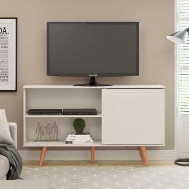 Imagem de Rack Tv Pádua 50 Polegadas Pés Madeira 136x79cm Menu Móveis Branco