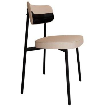 Imagem de Cadeira De Jantar Estofada Fixa Ella M25 Linho Areia/preto - Mpozenato