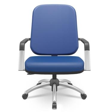 Imagem de Cadeira De Escritório Giratória Com Braço Cromada Magno P03 Vinil Azul - Lyam Decor