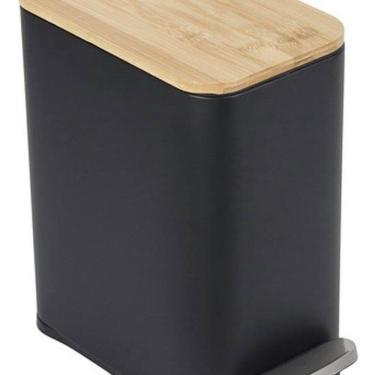 Imagem de Lixeira De Chão Banheiro Metal E Madeira 5L 29X14X27Cm Preto