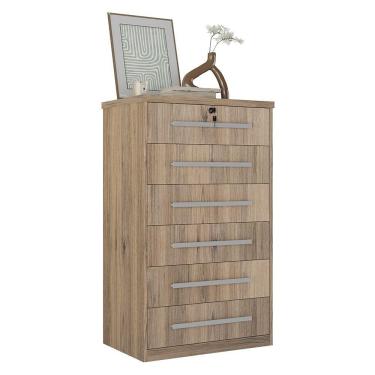 Imagem de Cômoda Grande 6 Gavetas Com Fechadura 1327 Ilan Castanho