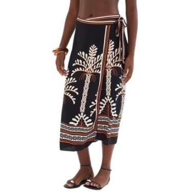 Imagem de Saia Colcci Midi Estampada Com Transpasse Preta Feminina-Feminino