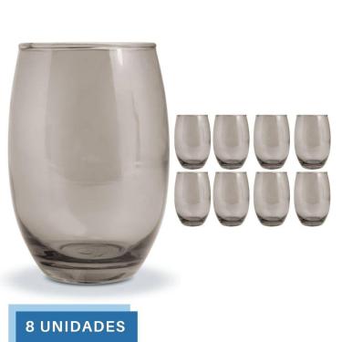 Imagem de Copo De Vidro 450ml Redondo BELLAGIO Jogo com 8 Cinza Luxo